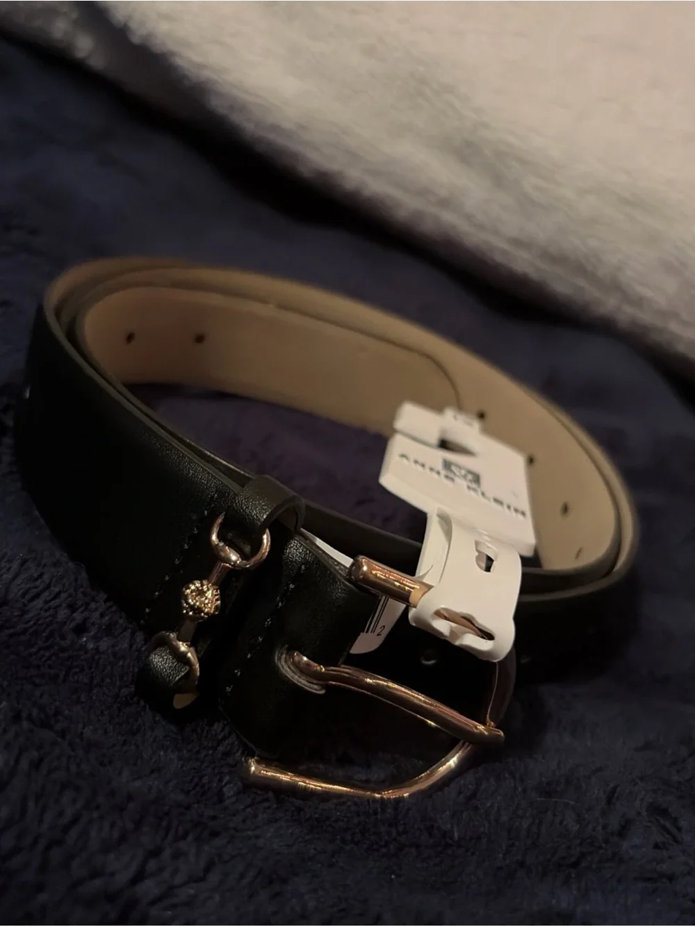 Anne Klein Black Belt with Gold-Tone Buckle and Charm